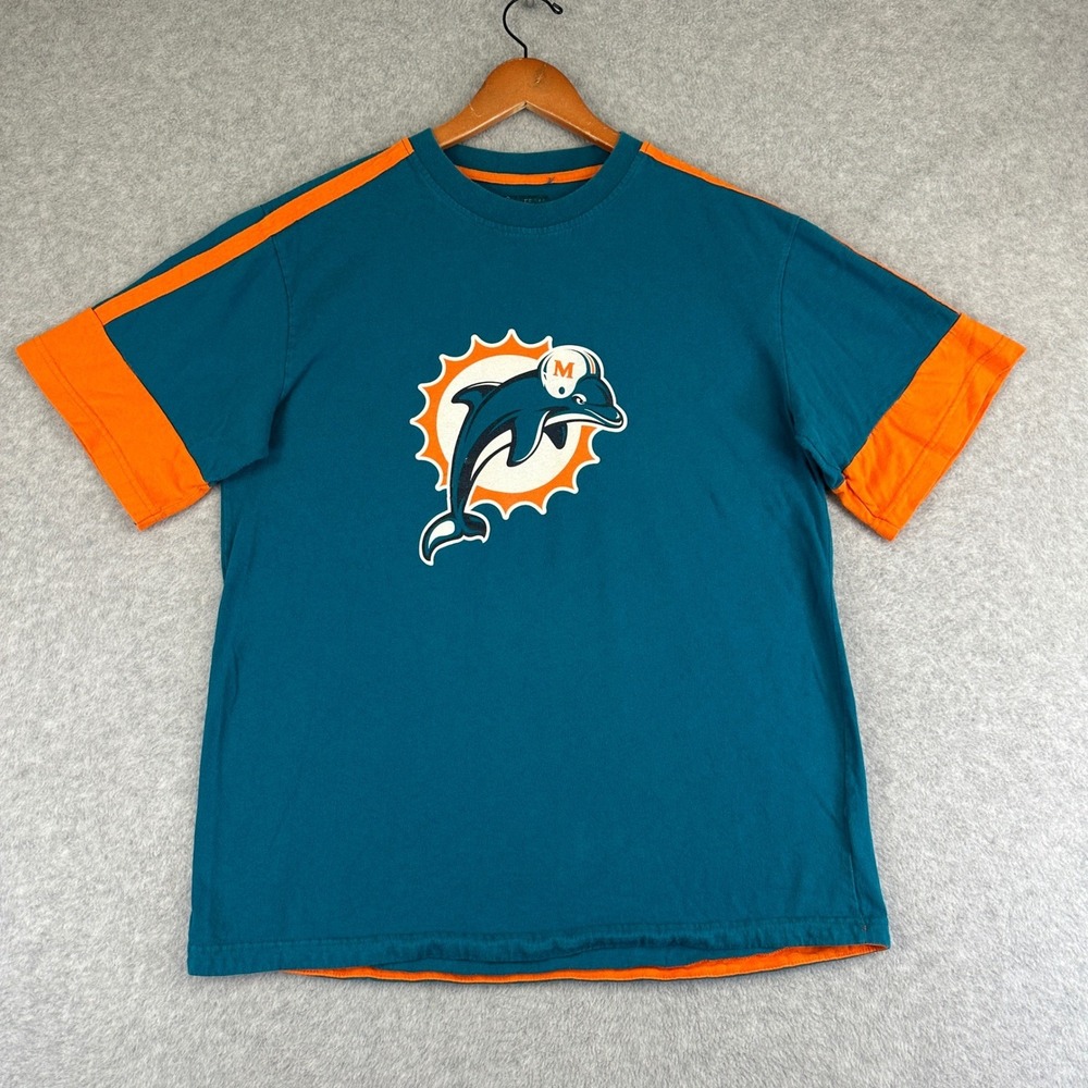 Miami Dolphins VF Imagewear Crewneck T-Shirt Mens Medium Teal Orange 100% Cotton